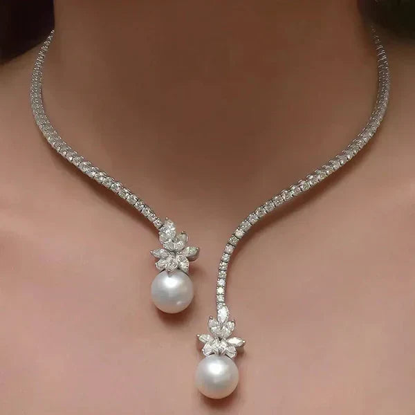 Offre 1+1 : Collier de perles en argent + Bracelet Saphir Blanc taille émeraude