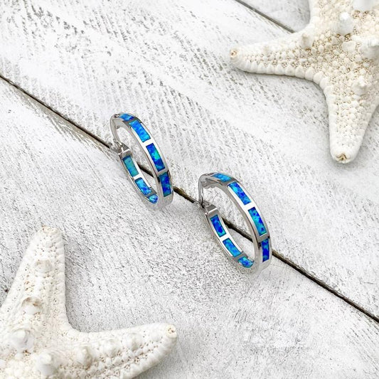 Boucles d'oreilles Opale Océan Bleu en Argent