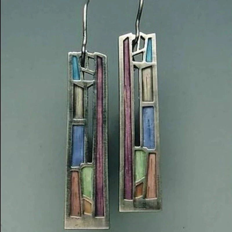 Boucles d'Oreilles Vintage Colorées en Argent