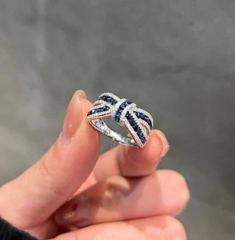 Offre 1+1 : Bracelet Tanzanite Bleue Taille Ovale & Ronde + Bague de Mariage Nœud Saphir Bleu Taille Ronde