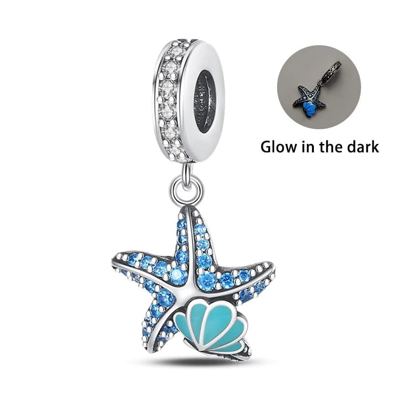 Charm Pendant Étoile de Mer Bleue Scintillante