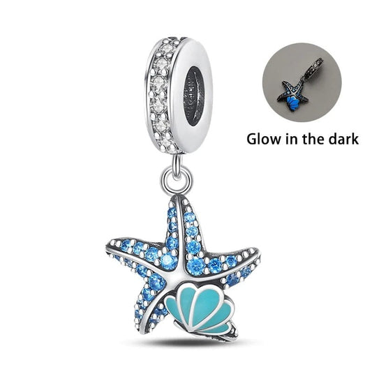 Charm Pendant Étoile de Mer Bleue Scintillante
