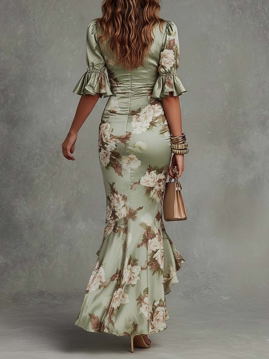 Camelia • Satinkjole med blomsterprint