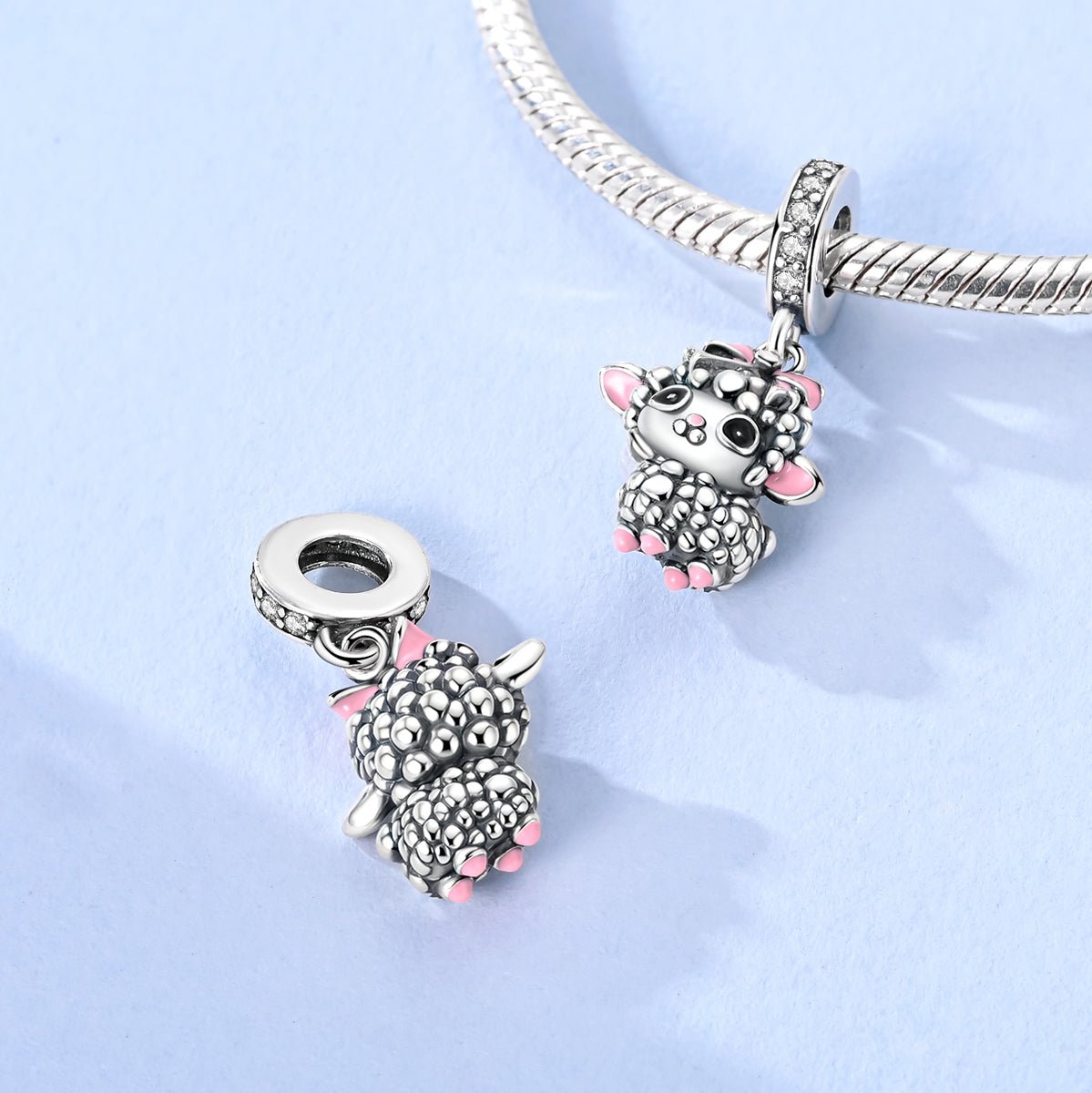 Charm Pendant Adorable Agneau au Nœud Rose