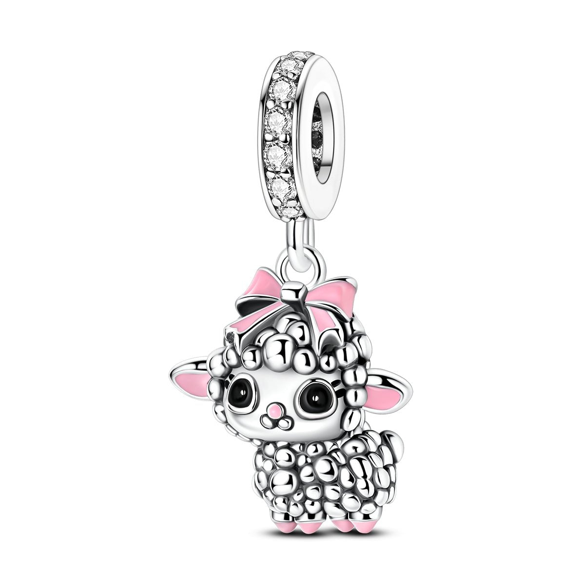Charm Pendant Adorable Agneau au Nœud Rose