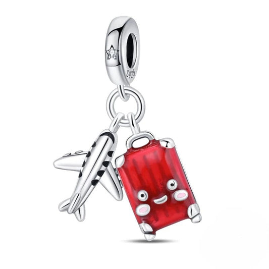 Charm Pendant Avion et Valise Rouge
