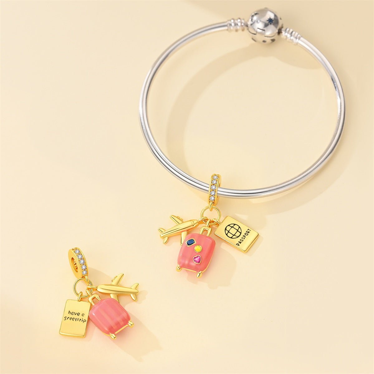Charm Pendant Voyage Avion, Passeport et Valise