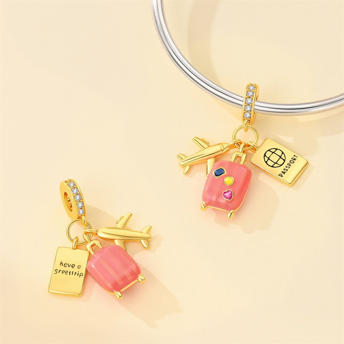 Charm Pendant Voyage Avion, Passeport et Valise