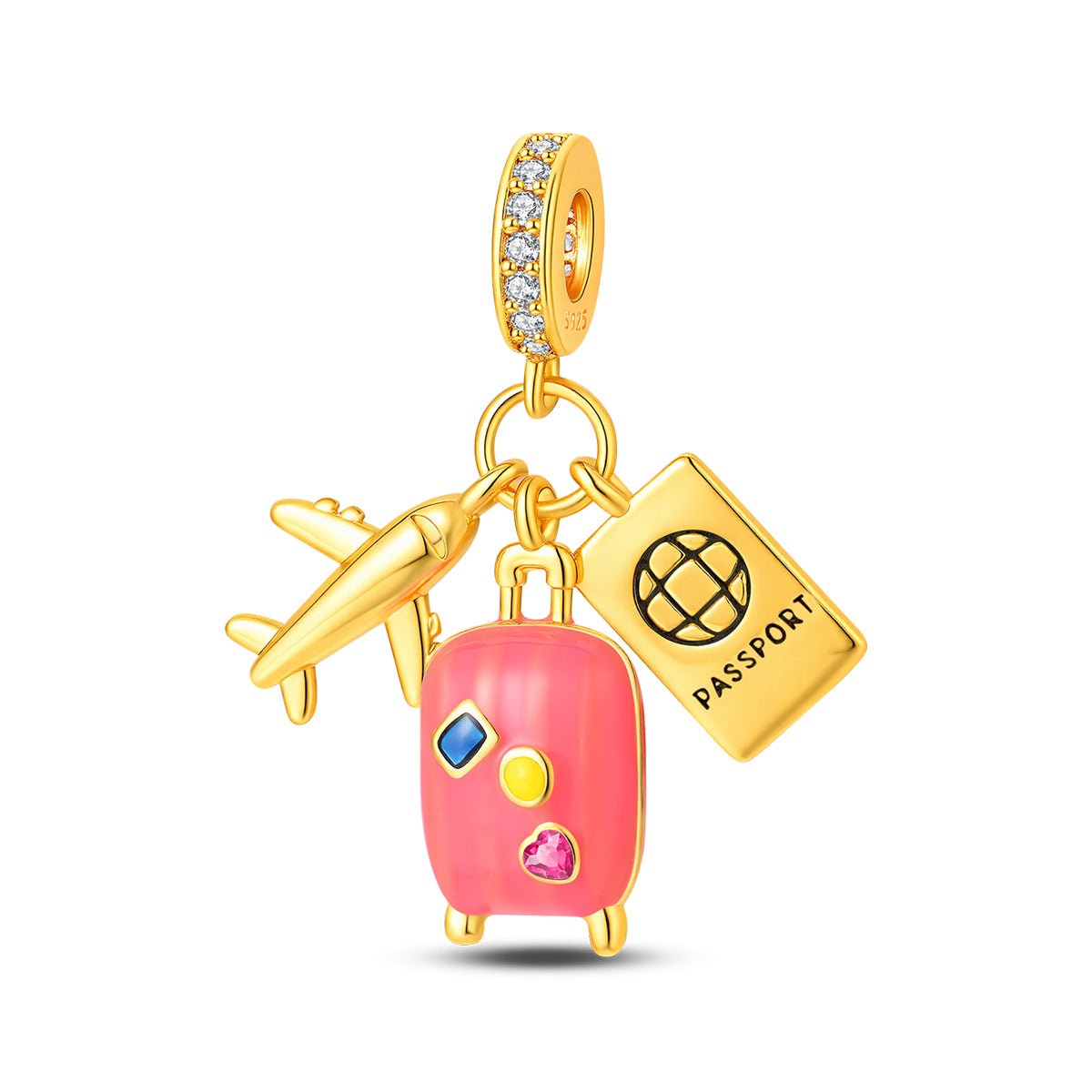 Charm Pendant Voyage Avion, Passeport et Valise