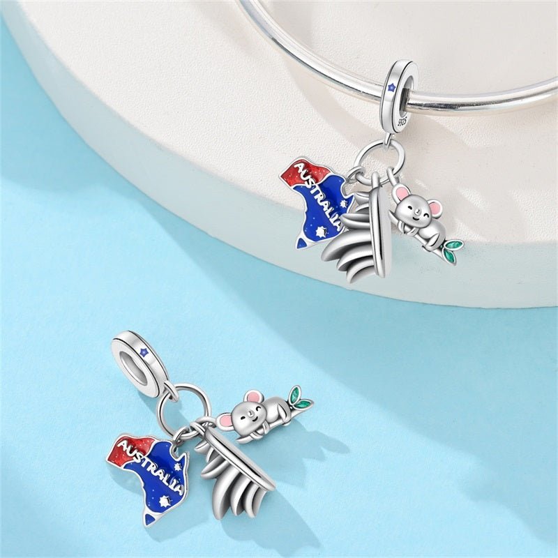 Charm Pendant Australie Carte, Koala et Opéra de Sydney