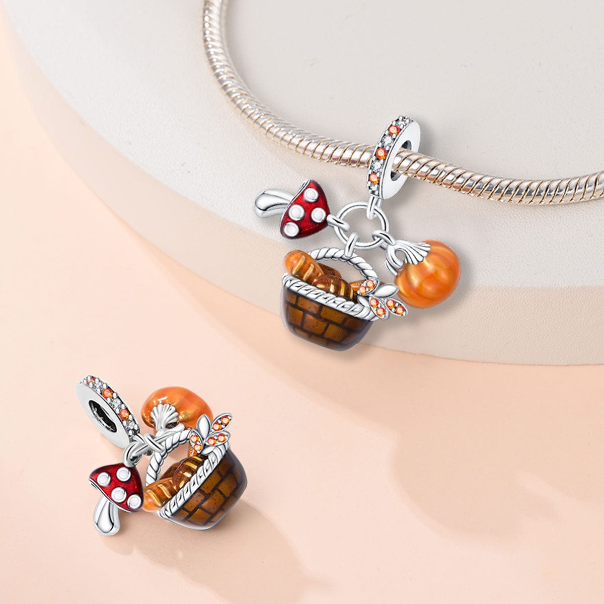 Charm Panier d'Automne Champignons, Pain et Citrouilles