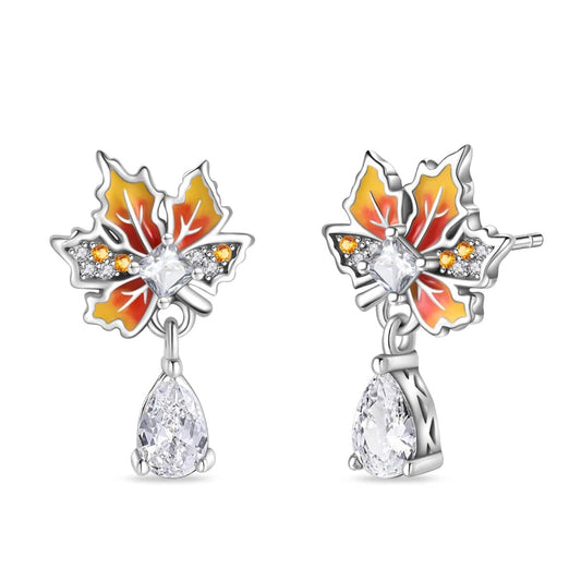 Boucles d'Oreilles Pendantes Feuille d'Érable Lueur d'Automne