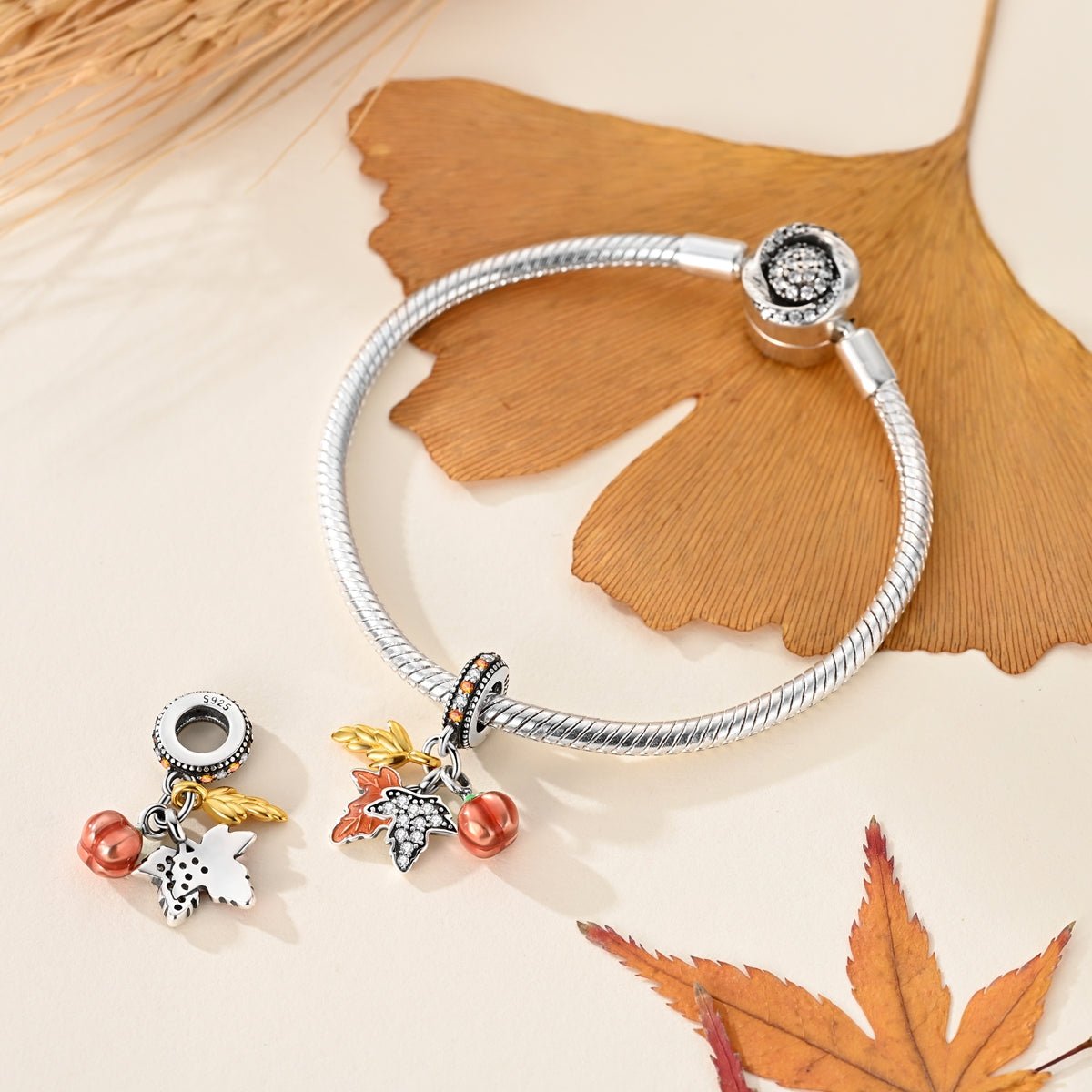 Charm Pendant Récolte d'Automne Citrouille et Feuilles