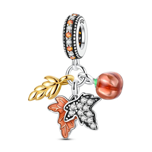 Charm Pendant Récolte d'Automne Citrouille et Feuilles