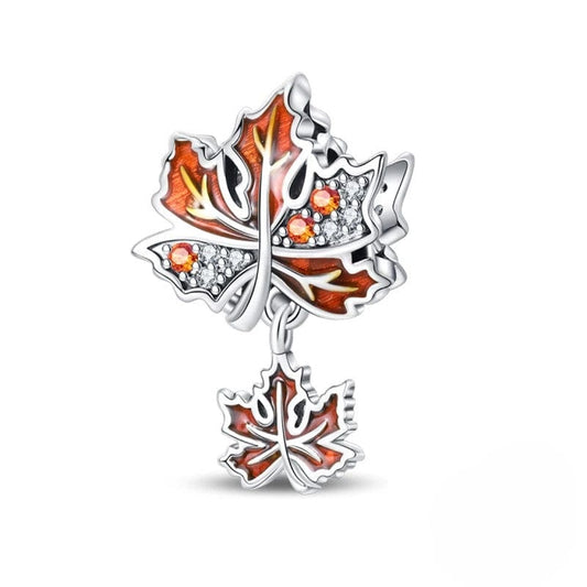 Charm Feuille d'Érable d'Automne et Pierre d'Ambre