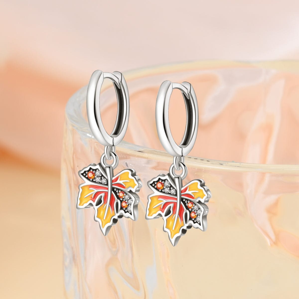 Boucles d'Oreilles Pendantes Feuille d'Érable d'Automne