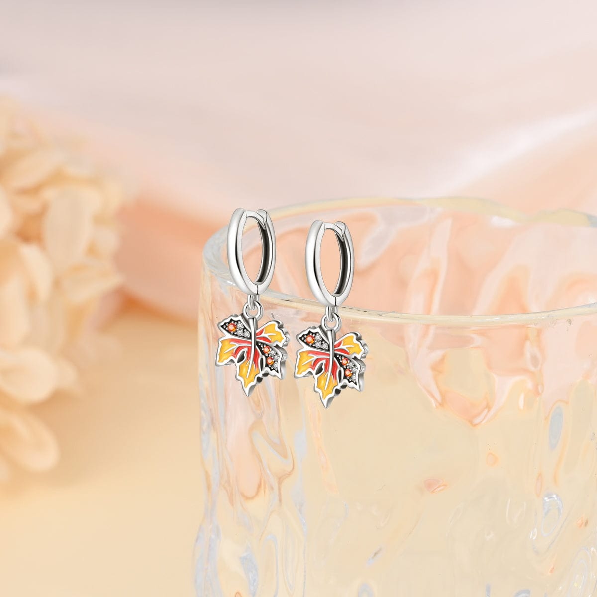 Boucles d'Oreilles Pendantes Feuille d'Érable d'Automne