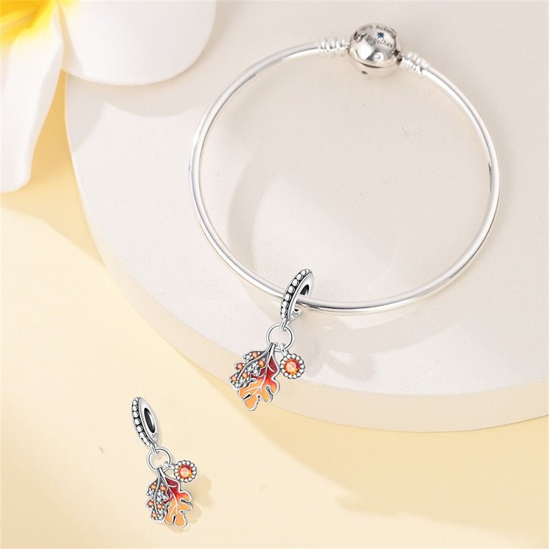 Charm Pendant Feuilles d'Érable et de Chêne d'Automne