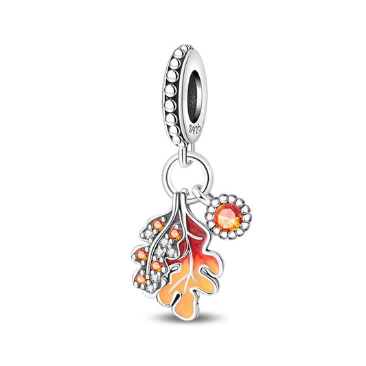 Charm Pendant Feuilles d'Érable et de Chêne d'Automne