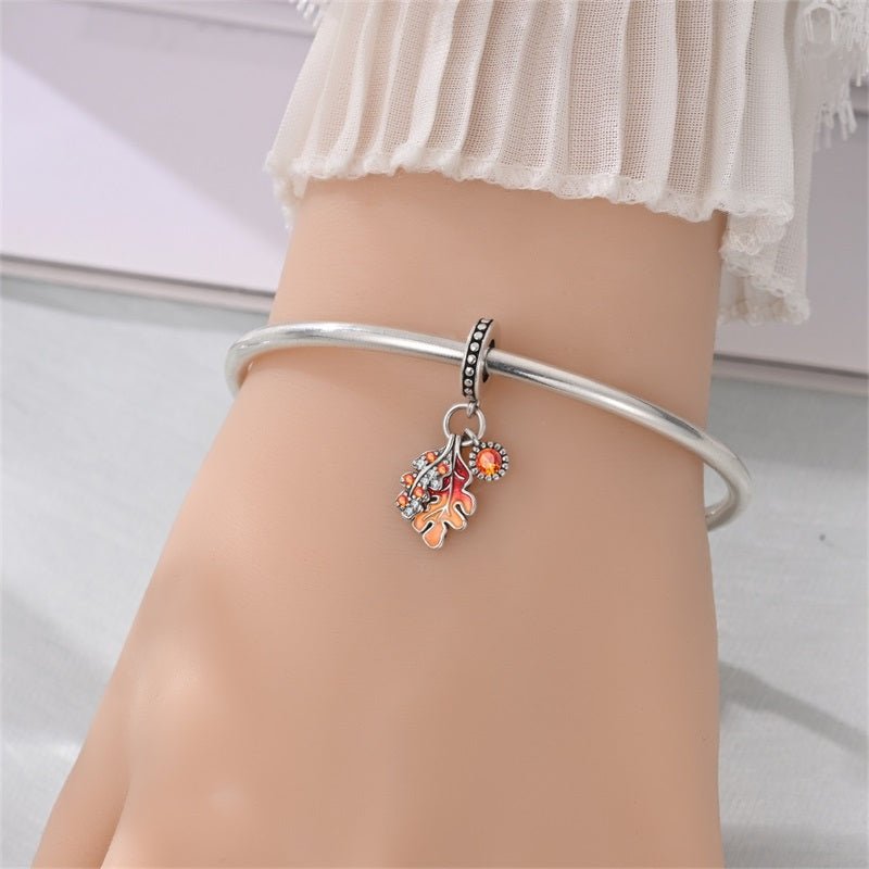Charm Pendant Feuilles d'Érable et de Chêne d'Automne