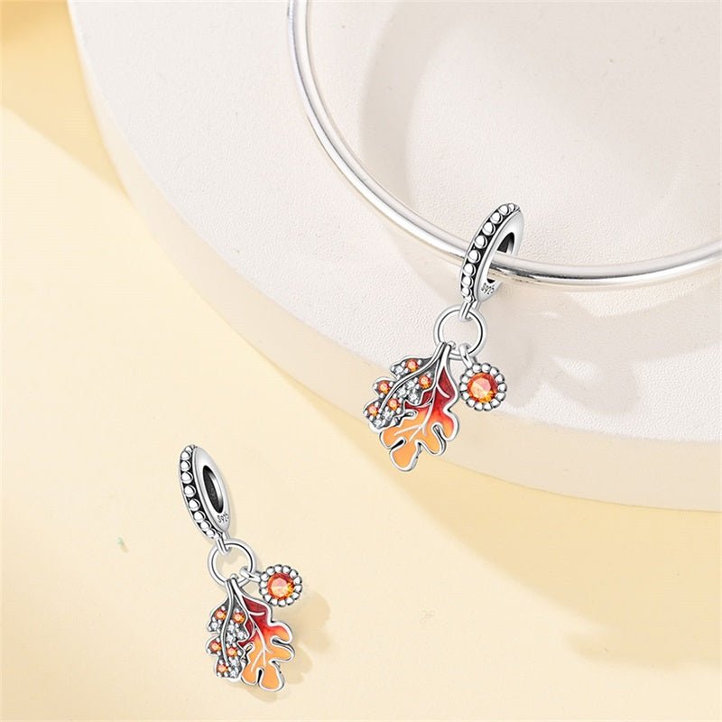 Charm Pendant Feuilles d'Érable et de Chêne d'Automne