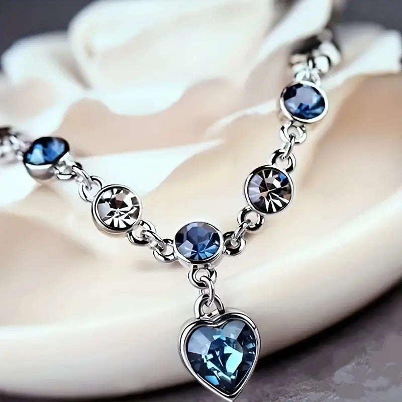 Bracelet Chaîne Cœur Saphir en Argent