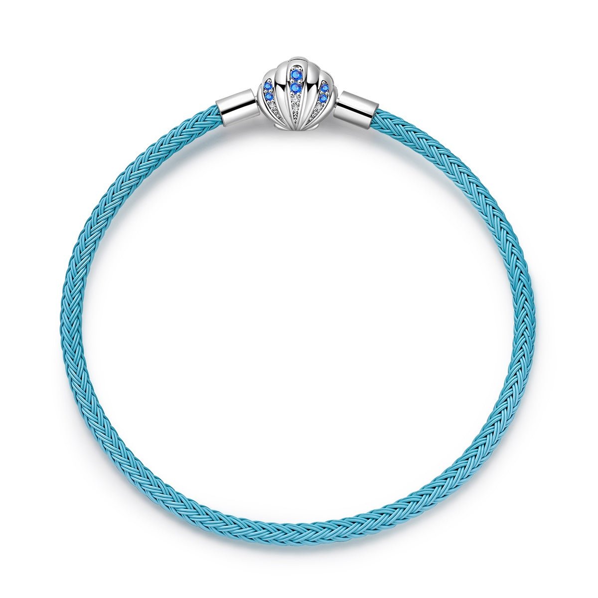 Bracelet en Cuir Tressé Bleu avec Fermoir Coquillage