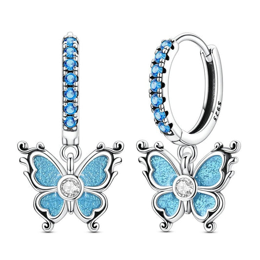 Créoles Pendantes Papillon Bleu