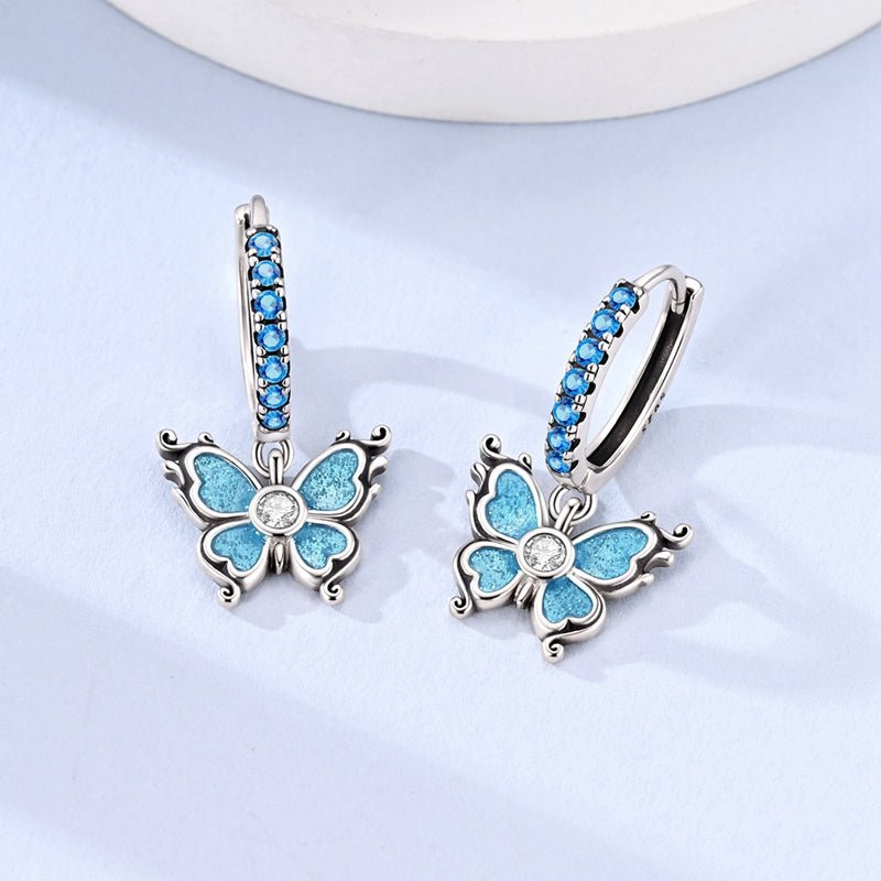 Créoles Pendantes Papillon Bleu