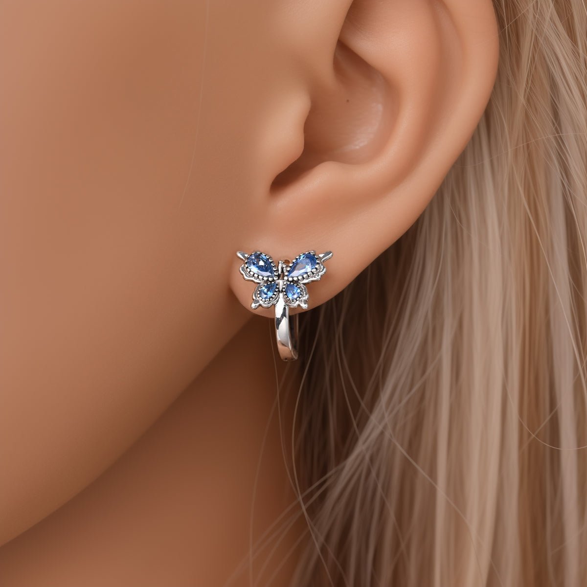 Créoles Papillon Bleu aux Ailes de Cristal