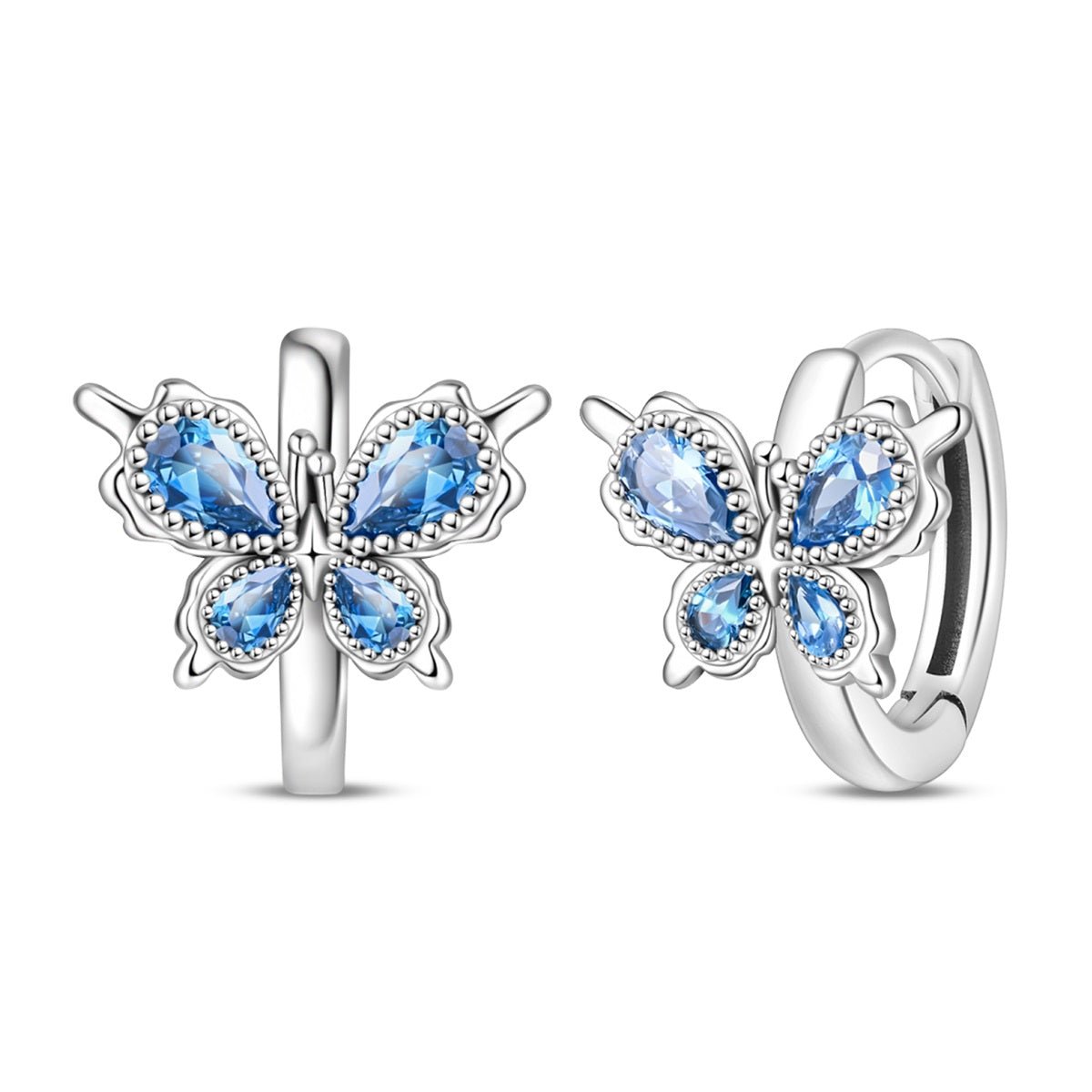 Créoles Papillon Bleu aux Ailes de Cristal