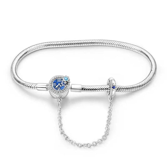 Bracelet Fermoir Horloge Bleue avec Chaîne de Sécurité
