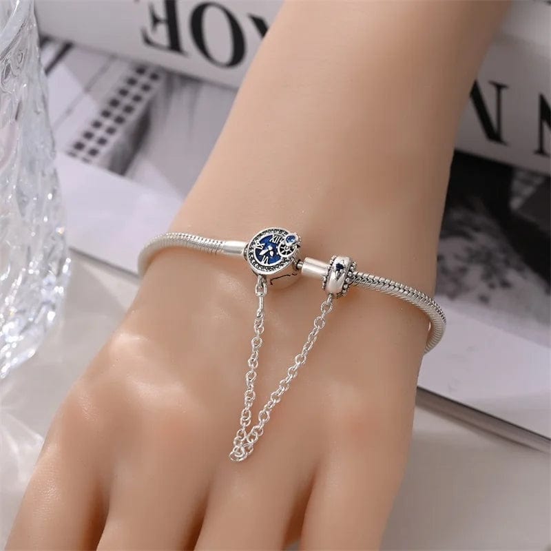 Bracelet Fermoir Horloge Bleue avec Chaîne de Sécurité