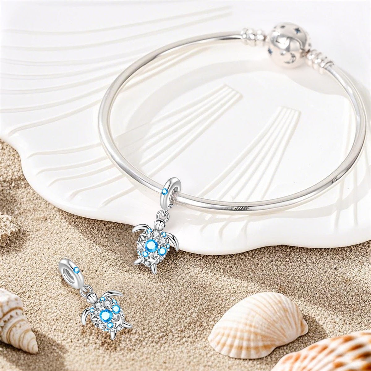 Charm Pendant Tortue Marine en Cristal Bleu
