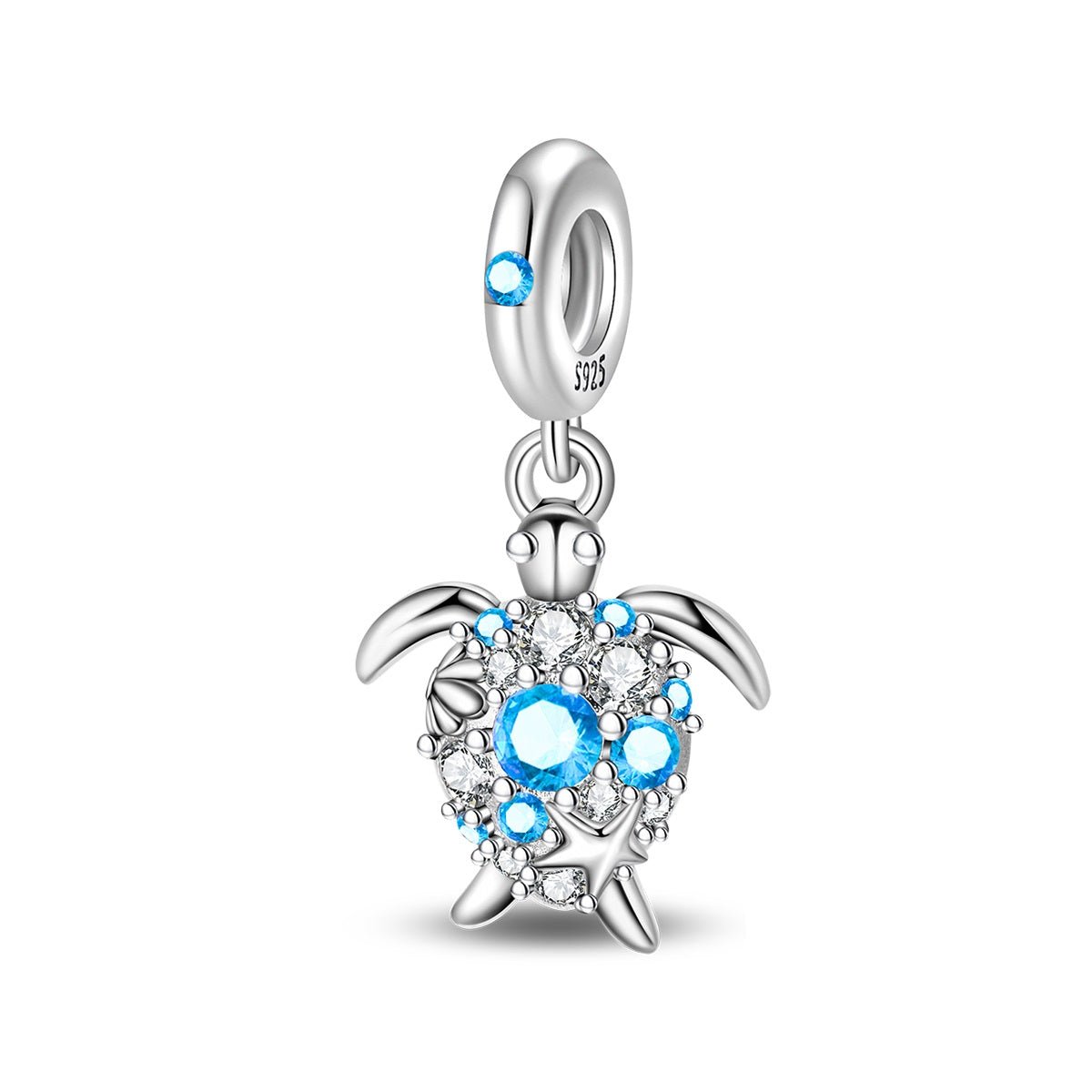 Charm Pendant Tortue Marine en Cristal Bleu