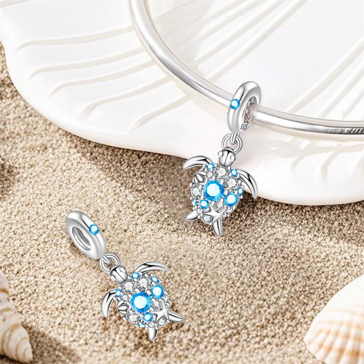 Charm Pendant Tortue Marine en Cristal Bleu