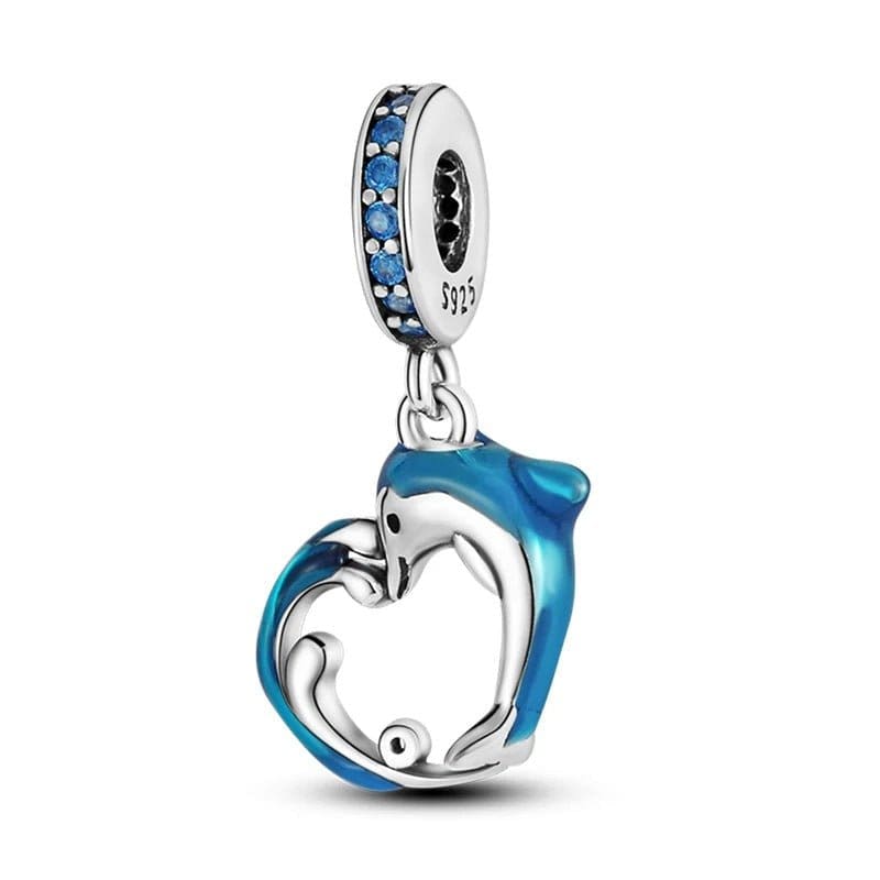 Charm Pendant Dauphin Bleu et Cœur