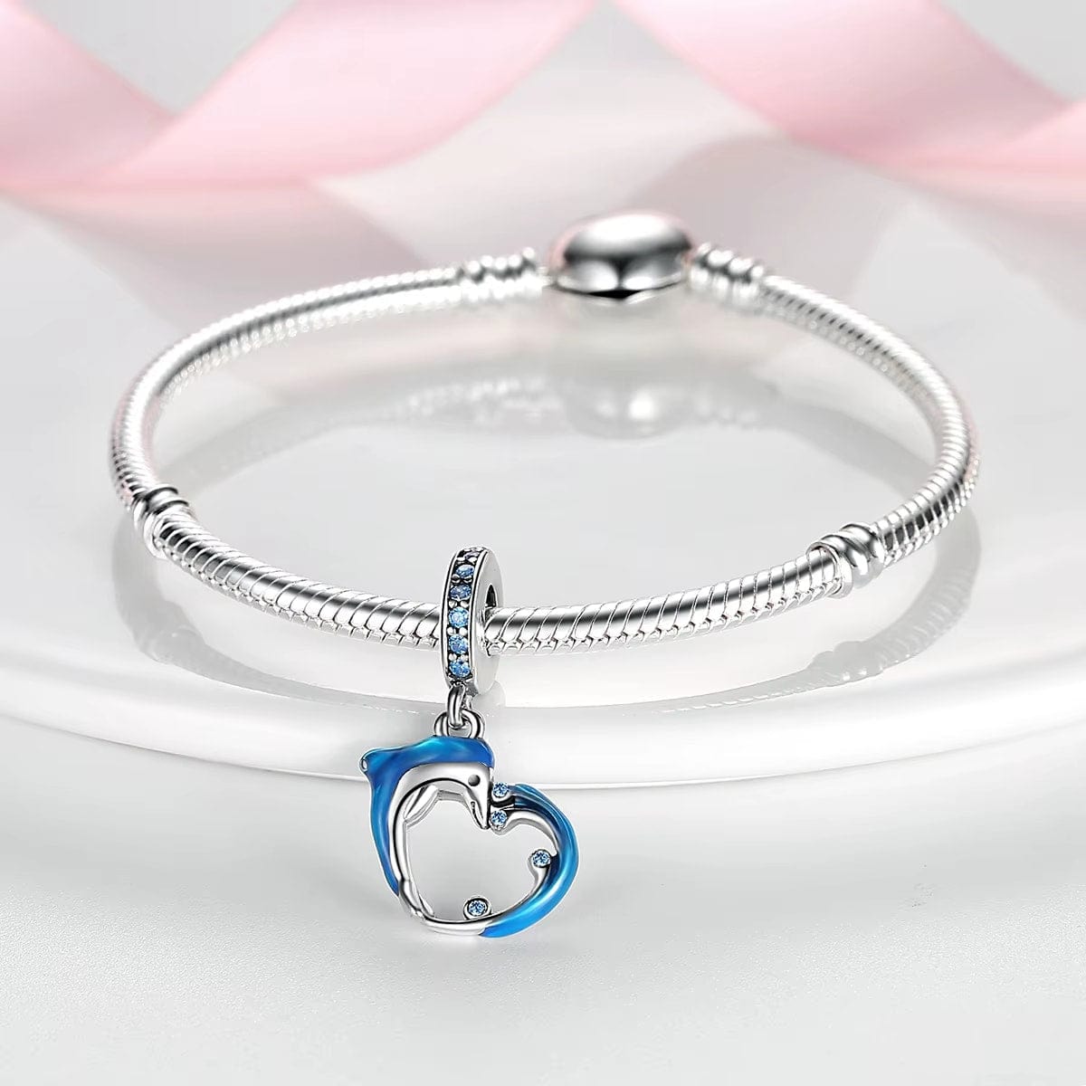 Charm Pendant Dauphin Bleu et Cœur