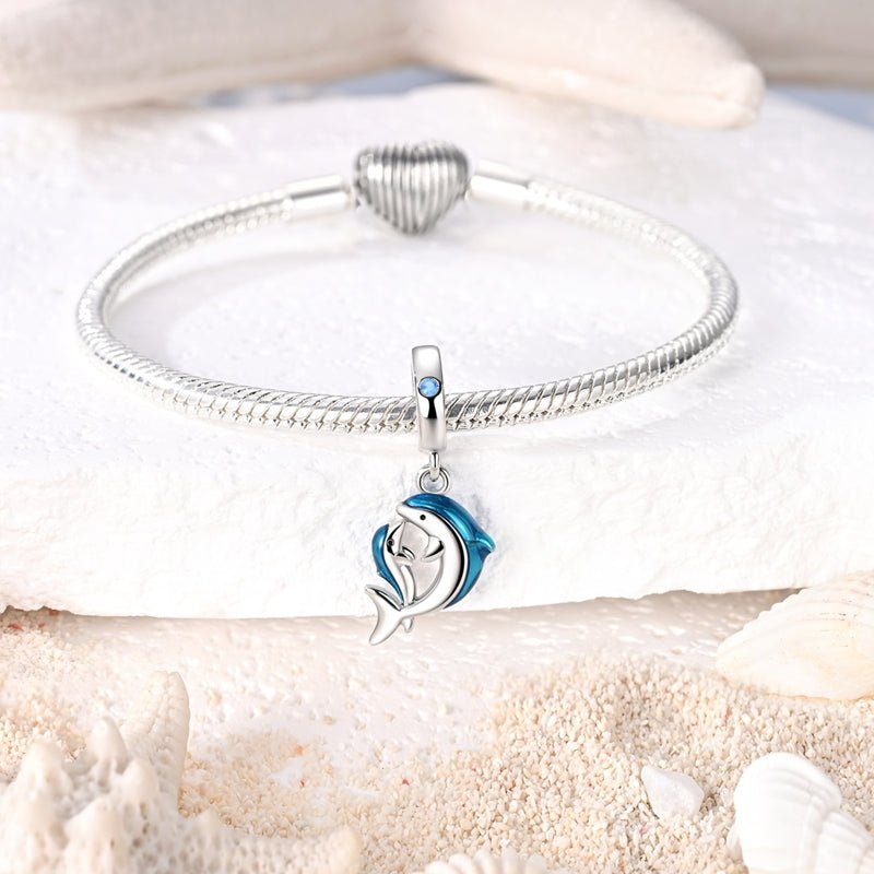 Charm Pendant Dauphin Maman et Bébé Bleu