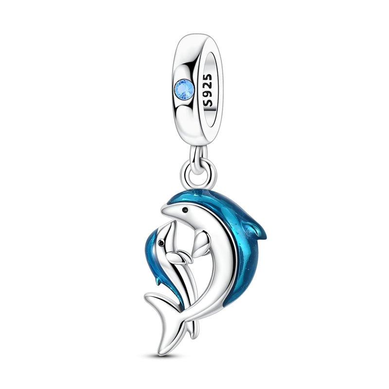 Charm Pendant Dauphin Maman et Bébé Bleu