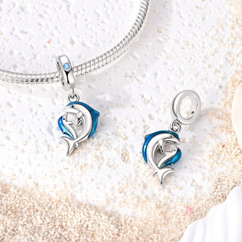 Charm Pendant Dauphin Maman et Bébé Bleu