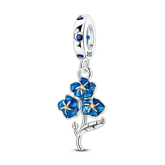 Charm Pendant Fleurs de Myosotis Bleues