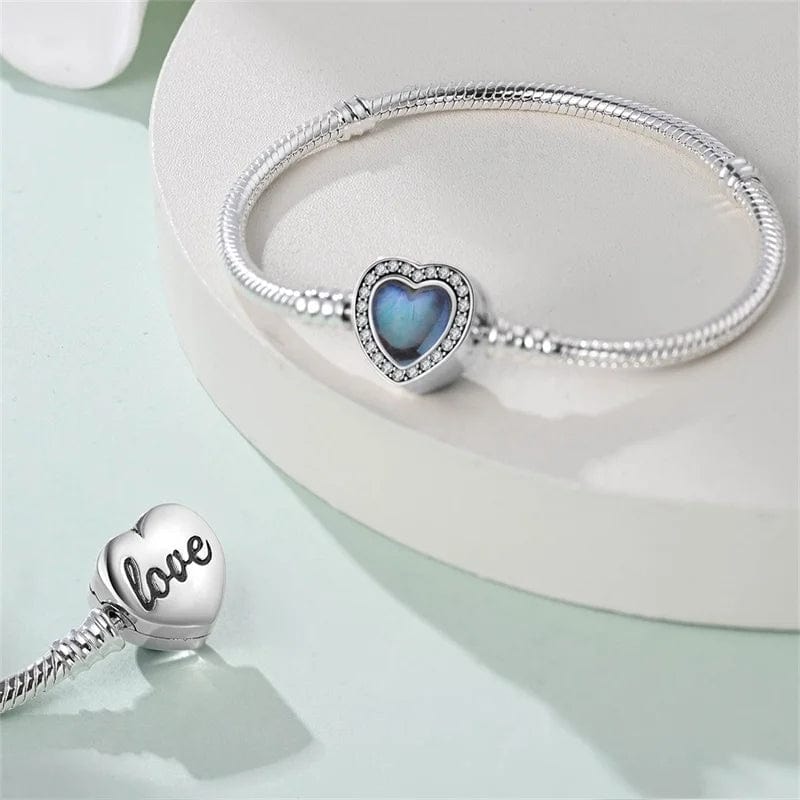 Bracelet Fermoir Cœur en Pierre Bleue