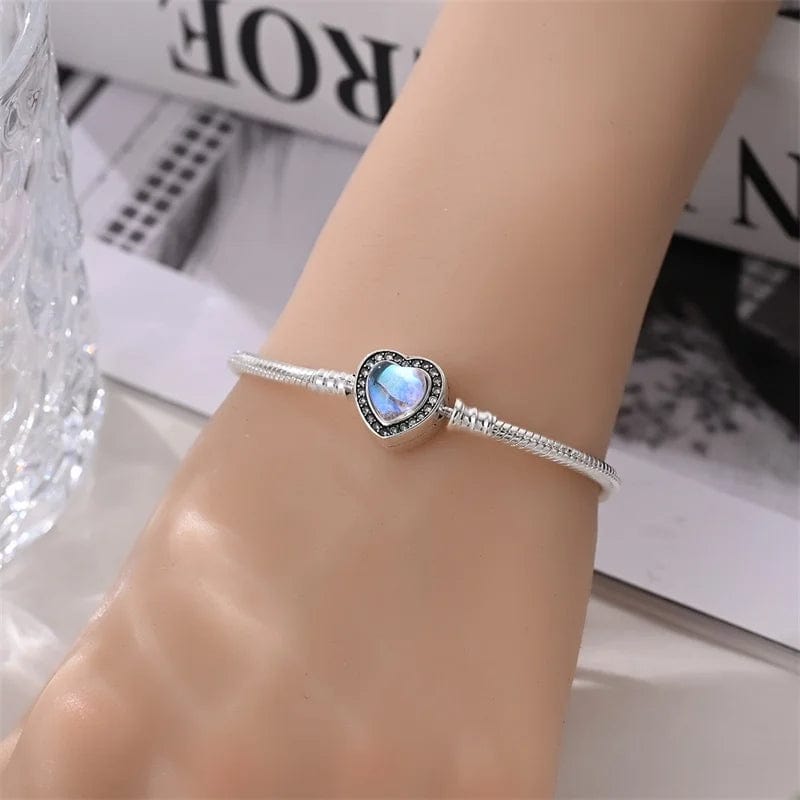Bracelet Fermoir Cœur en Pierre Bleue