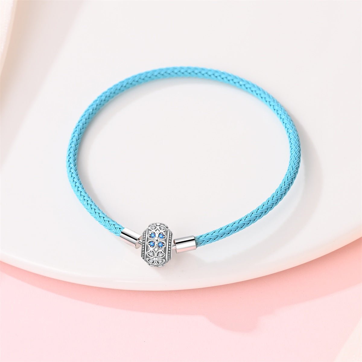 Bracelet en Cuir Bleu avec Fermoir Trèfle