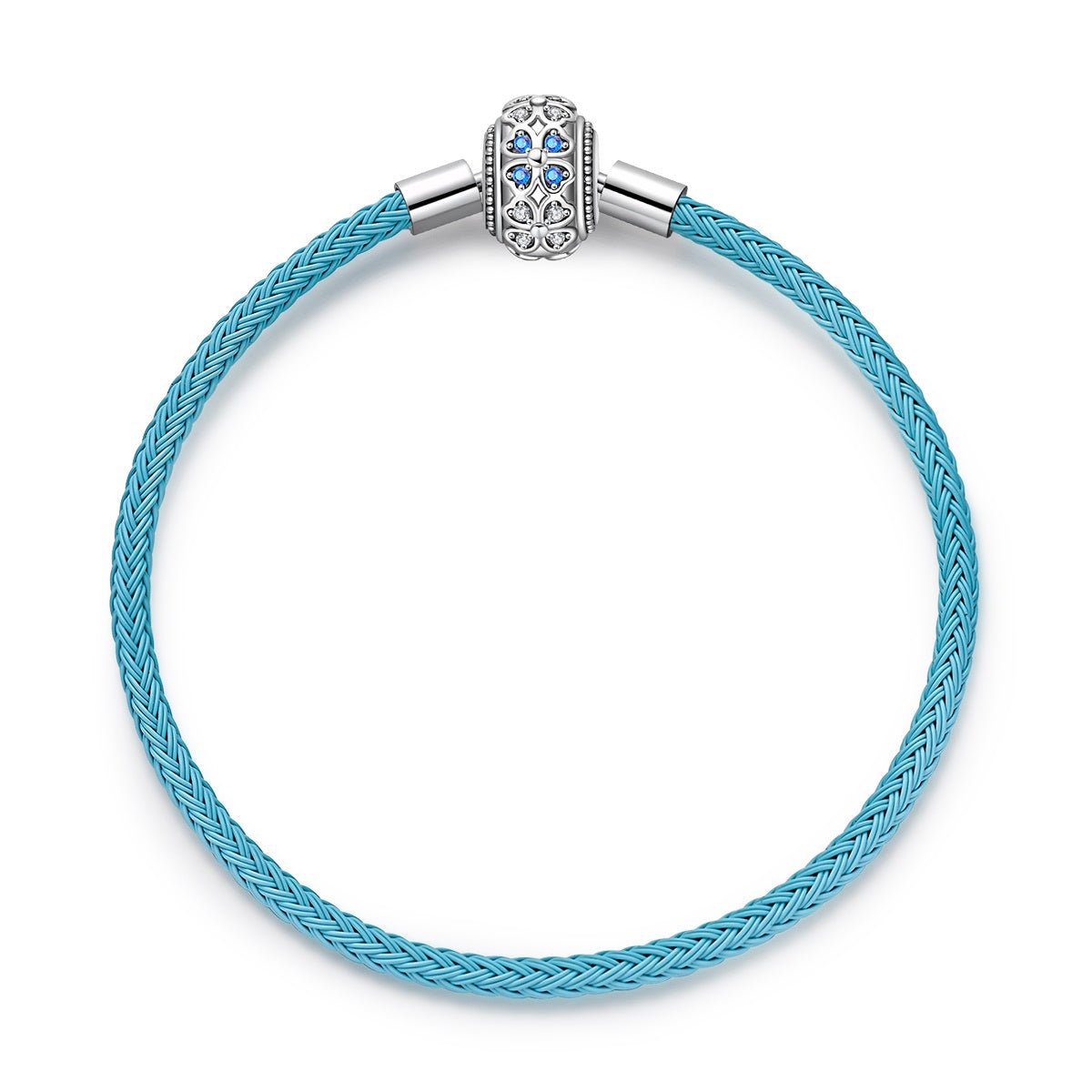 Bracelet en Cuir Bleu avec Fermoir Trèfle