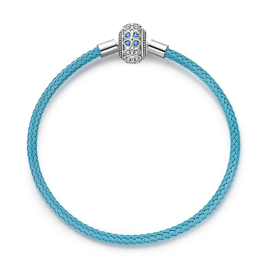 Bracelet en Cuir Bleu avec Fermoir Trèfle