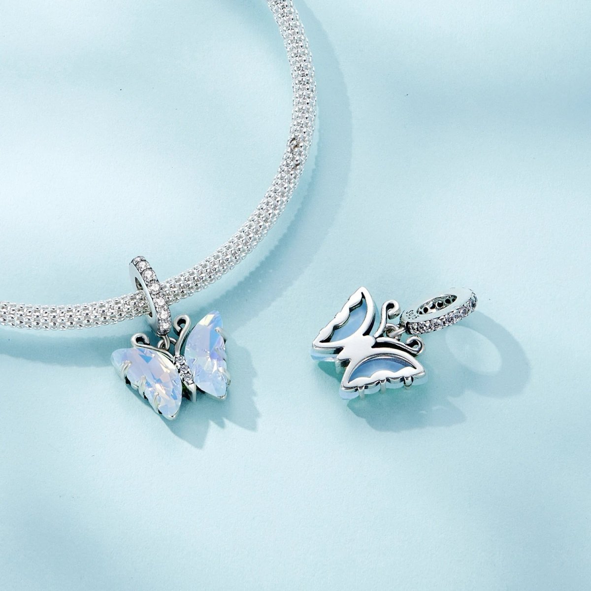 Charm Pendant Papillon en Verre de Murano Bleu