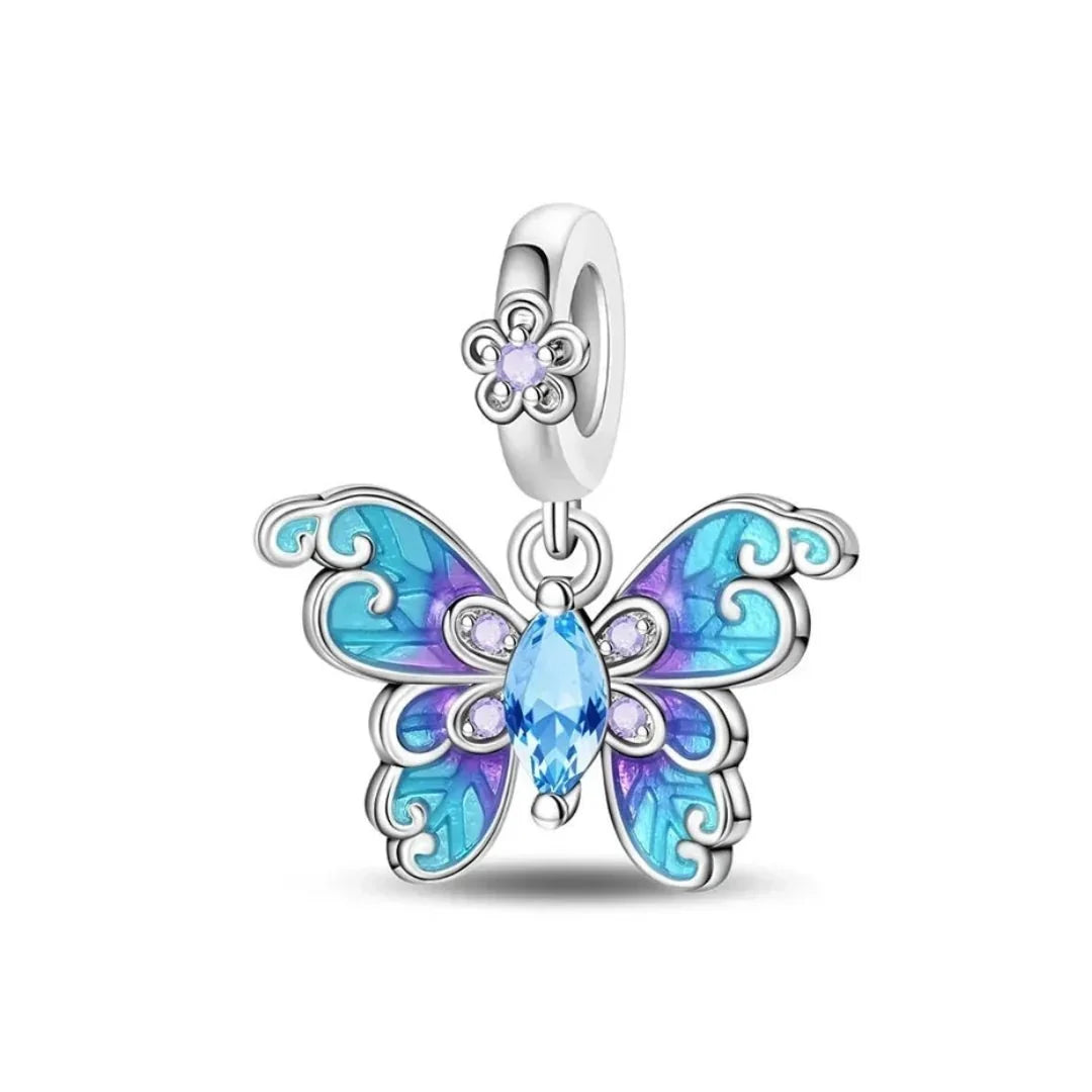 Charm Pendant Papillon Grâce Bleu et Violet