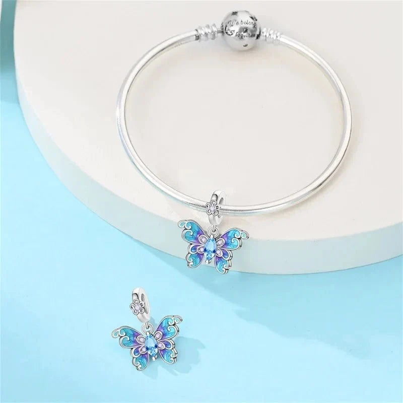 Charm Pendant Papillon Grâce Bleu et Violet